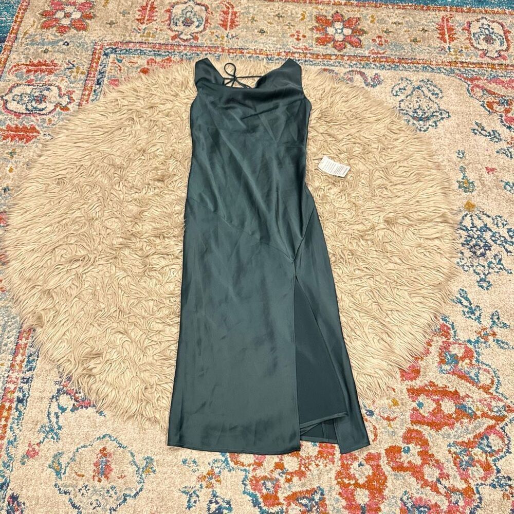 WAYF green satin slip dress XS